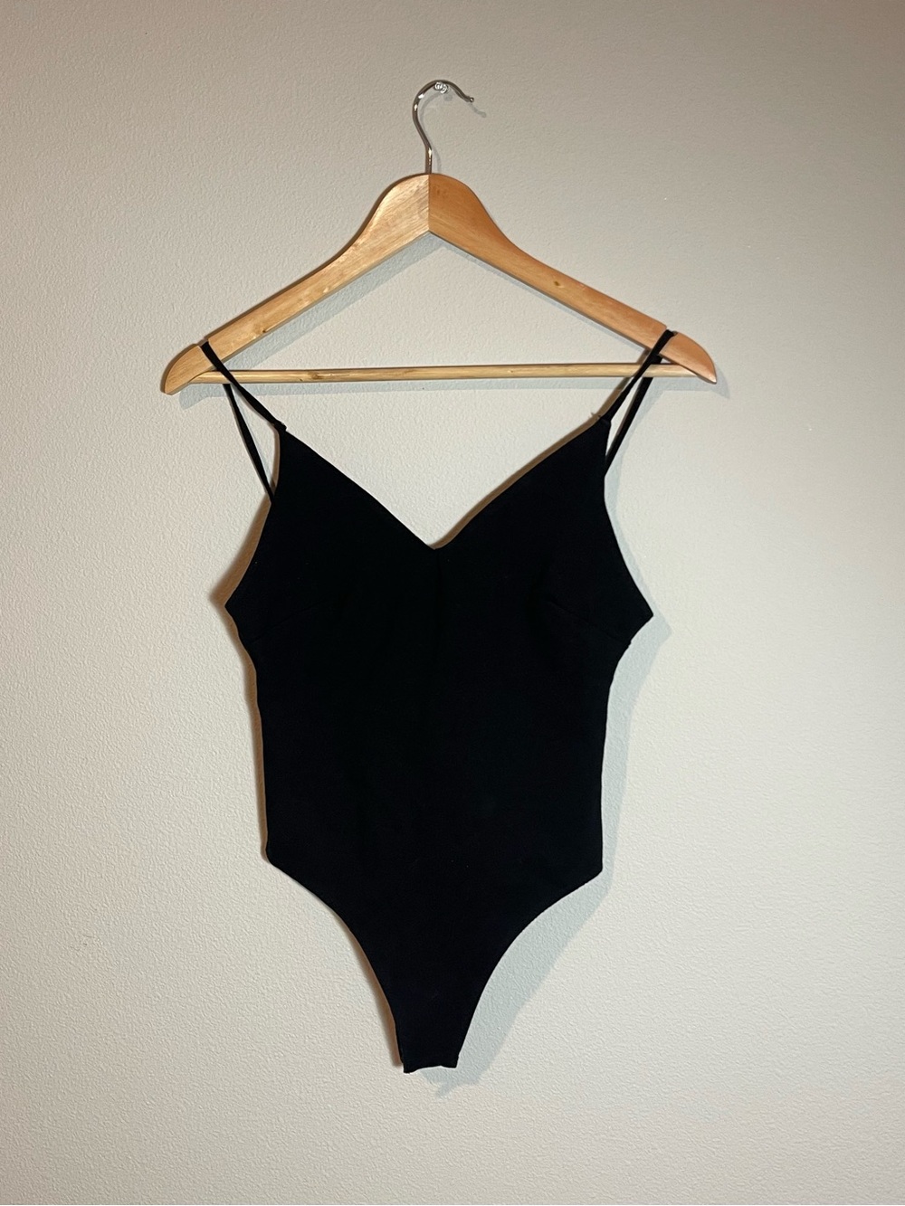 Shinestar Black V-Neck Spaghetti Strap Bodysuit
